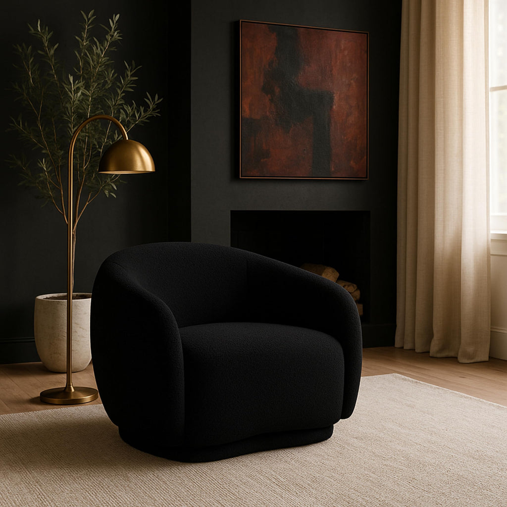 693Black-C Hyde Collection Modern | Contemporary Boucle Fabric Upholstered Accent Chair with Rounded Back, Black, 42"