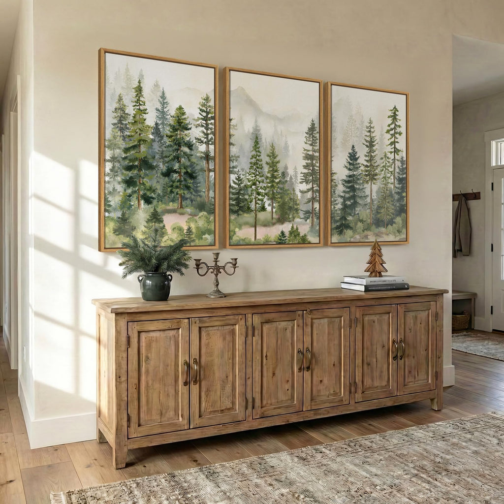 Large Framed Green Forest Landscape Wall Art, 24x36 Inch