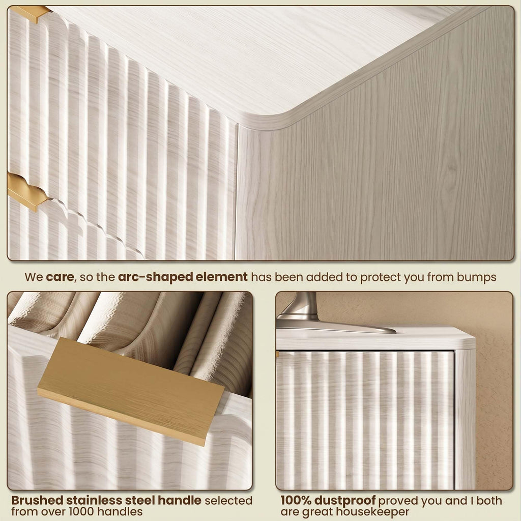 63" Wide Fluted 9 Drawers, Curved Edge, White