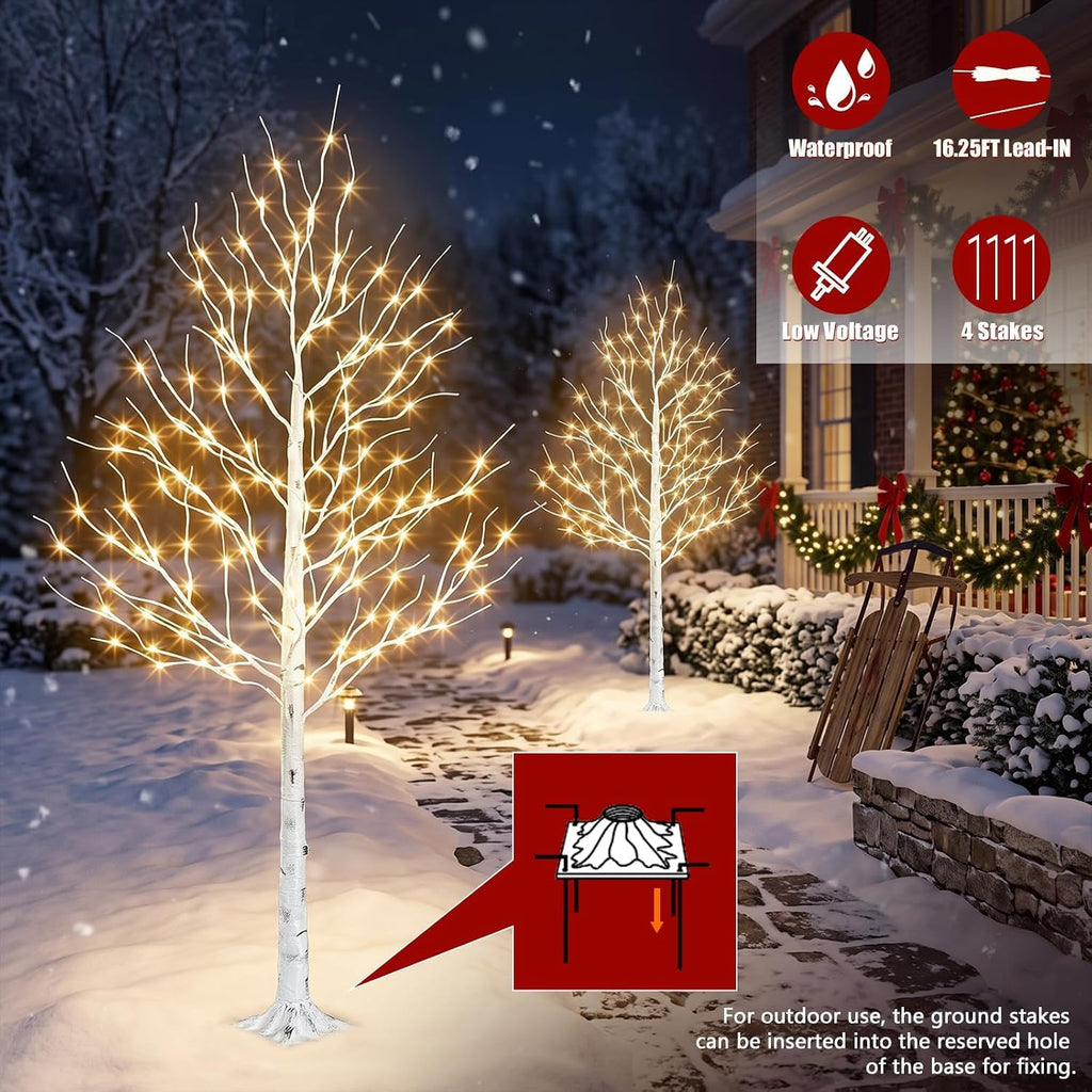 Lighted Birch Tree, 6ft Prelit White Christmas Trees Outdoor 2Pack