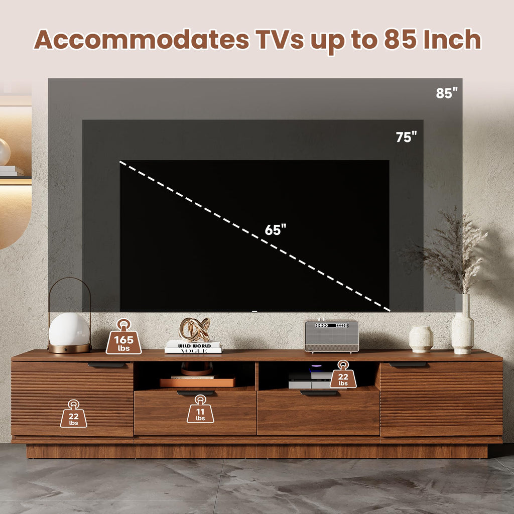 Mid-Century Modern Fluted TV Stand for TVs Up to 85"