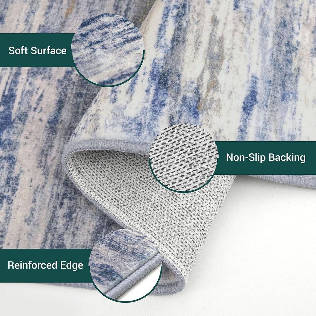 Abstract Rugs 2x3 Washable Small Area Rug Grey-Blue