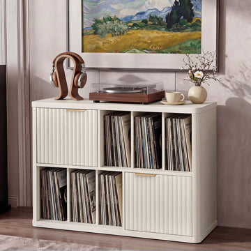 Large Record Player Stand - 39.5" Record Cabinet with Open Vinyl Storage Holds up to 400 Albums, Modern Vinyl Player