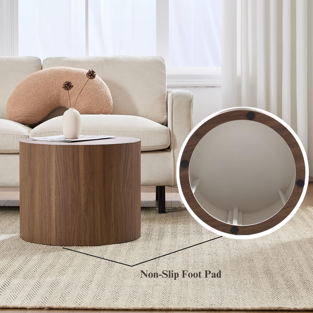 Round Coffee Tables Side Set of 2, Wood Nesting End Balcony Office, Walnut Wooden Color, No Assembling