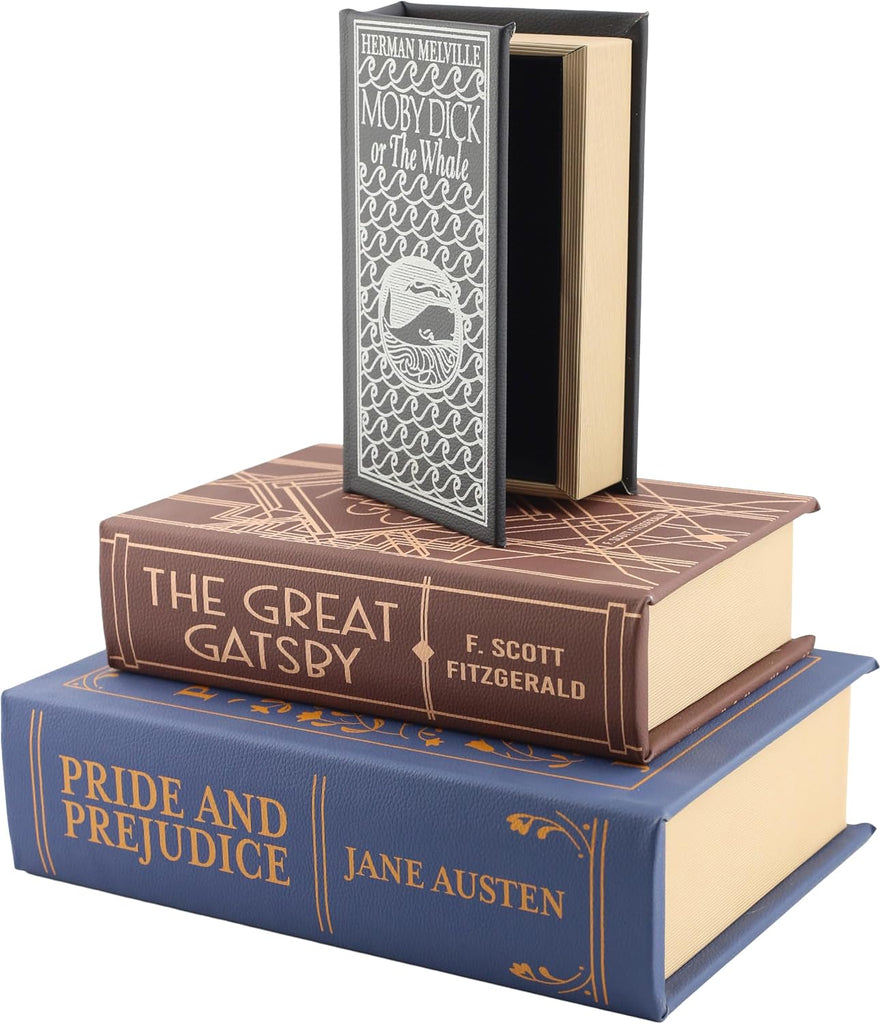 Classic Literature Nesting Hidden Secret Book Set of 3 - Faux Book Decor Storage with Magnetic Closure - Vintage
