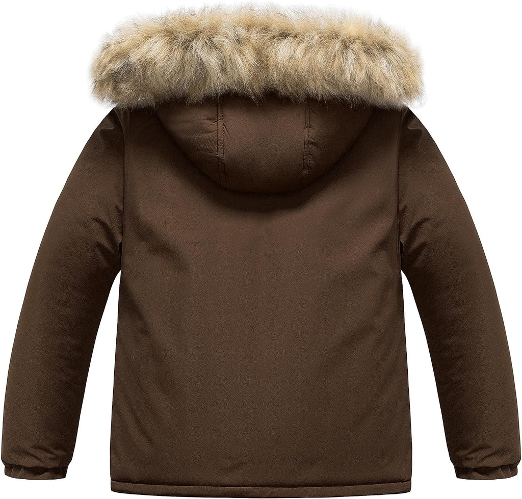 Boys' Waterproof Snow Coat Parka Windproof Winter Jacket With Detachable Fleece Hood