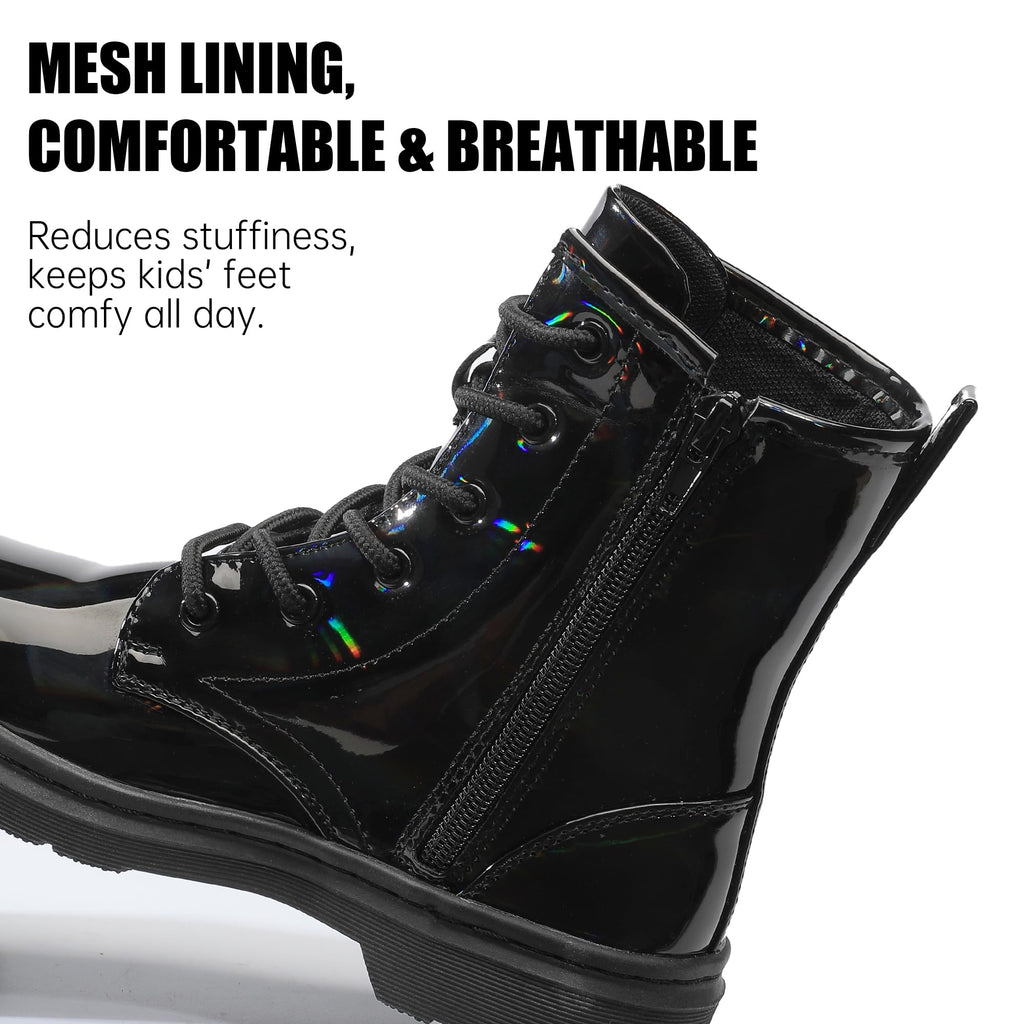 Girls Ankle Boots with Side Zipper & Lace Up
