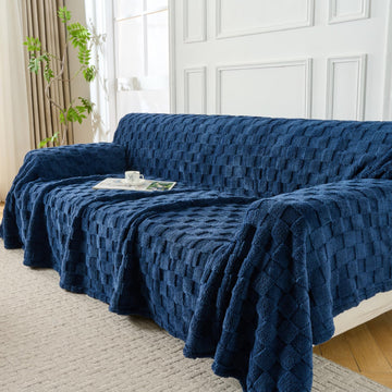 Fuzzy Navy Couch Cover for Sectional Sofa, Sofa Slipcover for 2 Cushion Couch, 71"x118" Caramel Non-Slip Washable