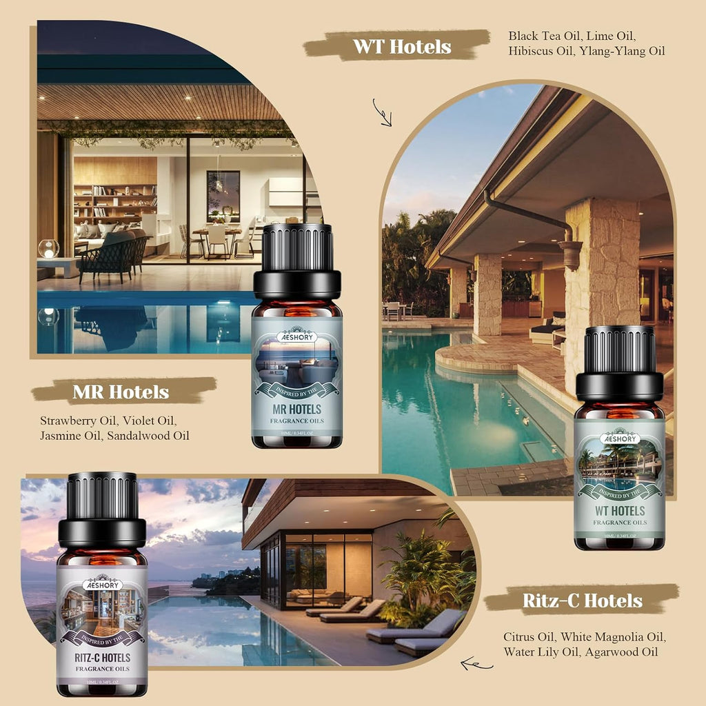 Hotel Diffuser Oils Gift Set - 6x10ML Luxury Fragrance Oil Blend, Hotel Scent Essential Oils Set for Diffuser - Set of 6