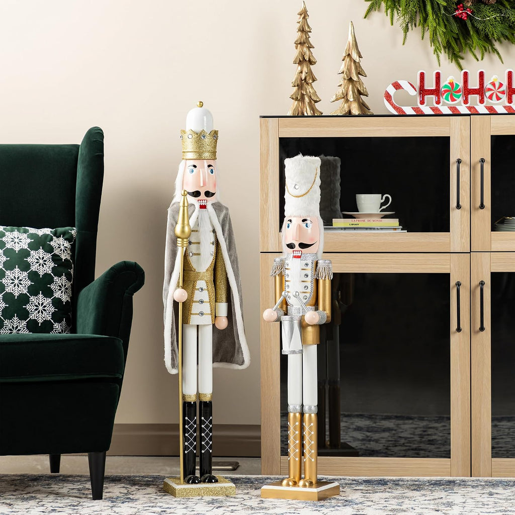Nutcracker Christmas Decorations 35.75 Inch Wooden Nutcracker Soldier with Drum Sticks for Xmas Holiday Decor Porch
