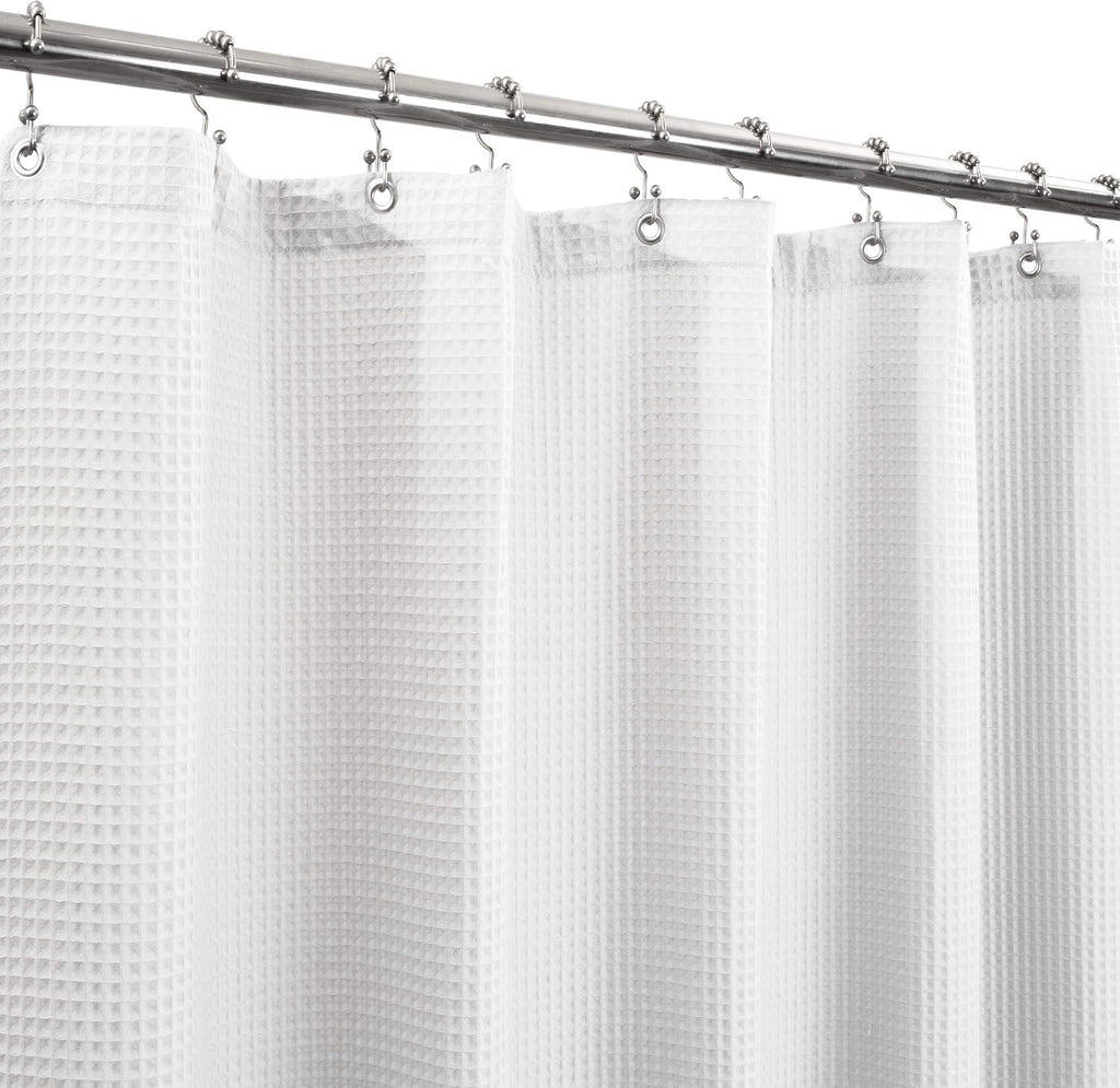 Waffle Weave Extra Long Shower Curtain White, 72x96 | Heavy Weight Fabric, Cotton Blend, Hotel Luxury Spa, Machine
