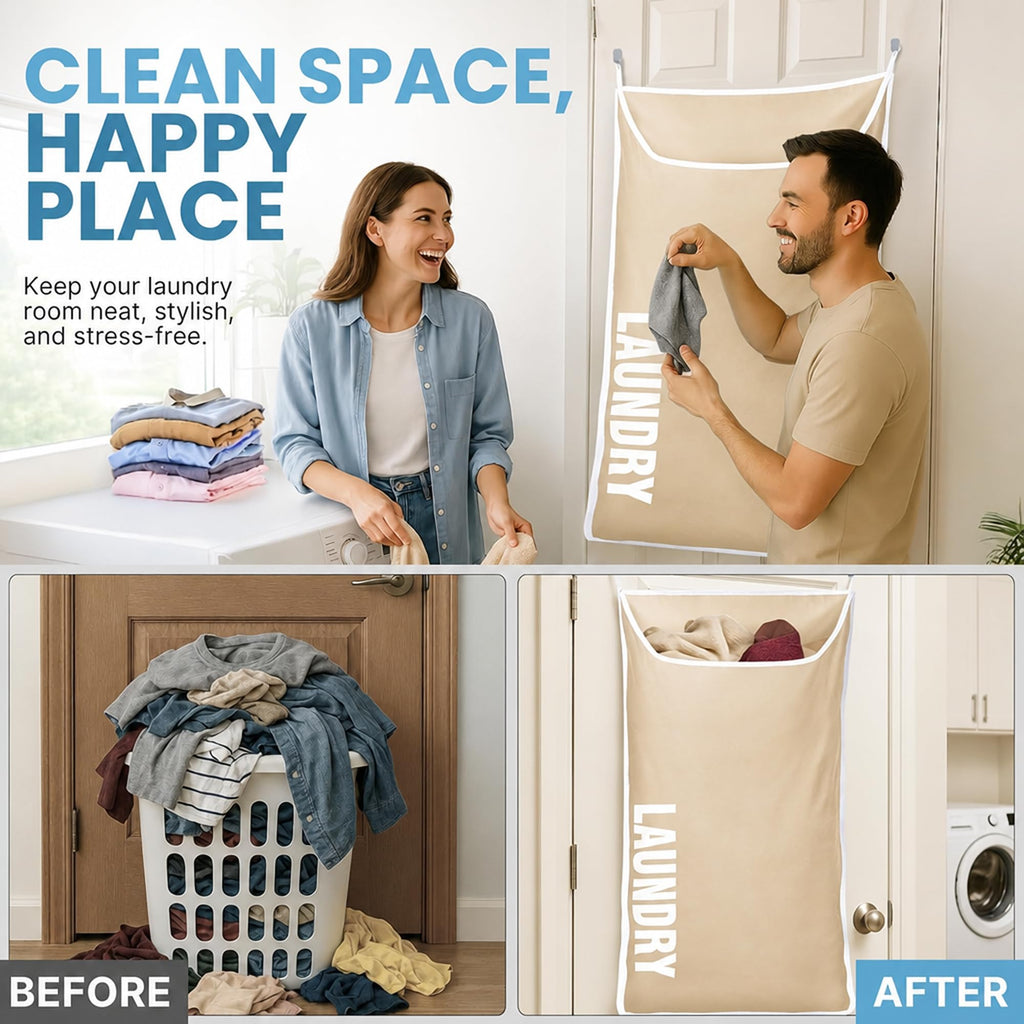Hanging Laundry Hamper Bag,Space Saving over the Door Storage Bags - Behind the Door Hampers for Dirty Clothes, Wall