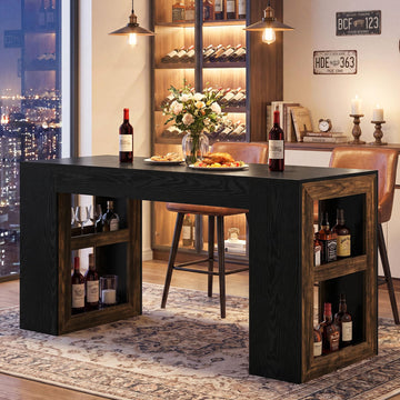 63" Bar Table, Counter Height Pub Table with Storage Shelves