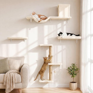 Cat Wall Shelves, 4 in 1 Set, Beige