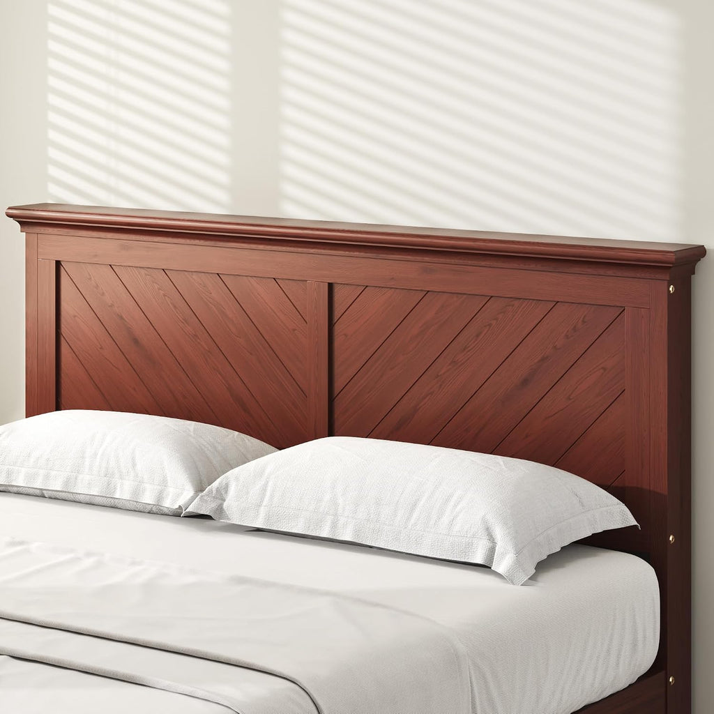 Solid Wood Queen Bed Frame with Headboard Cherry Finish