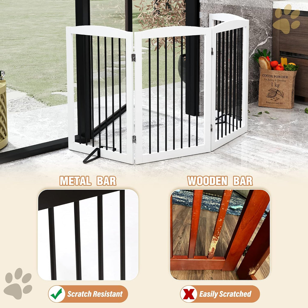 Freestanding Pet Gate for Dogs, Indoor Wooden Dog Gate, Foldable Dog Gate for Doorway, Stair, Gates for Dogs Indoor