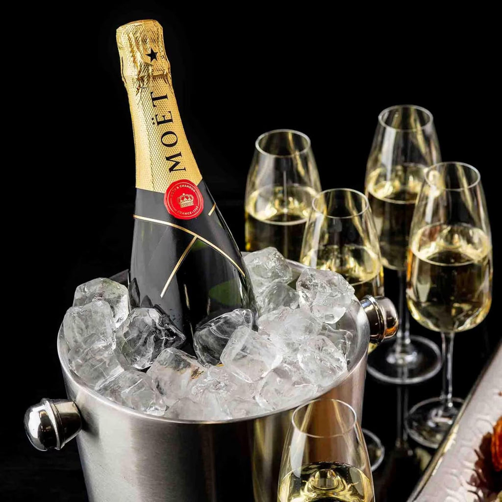 12932 Double Wall Wine Bucket with Knob Handles, 4.5 Quart Brushed Stainless Steel Champagne Bucket, Insulated