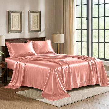 Satin Sheets California King [4-Piece, Blush Pink] Hotel Luxury Silky Bed Sheets - Extra Soft Microfiber Sheet Set