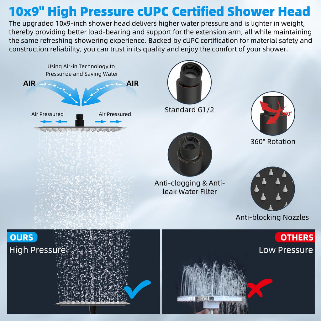 10'' Rain Shower Head with 16'' Extension Arm, Oil Rubbed Bronze
