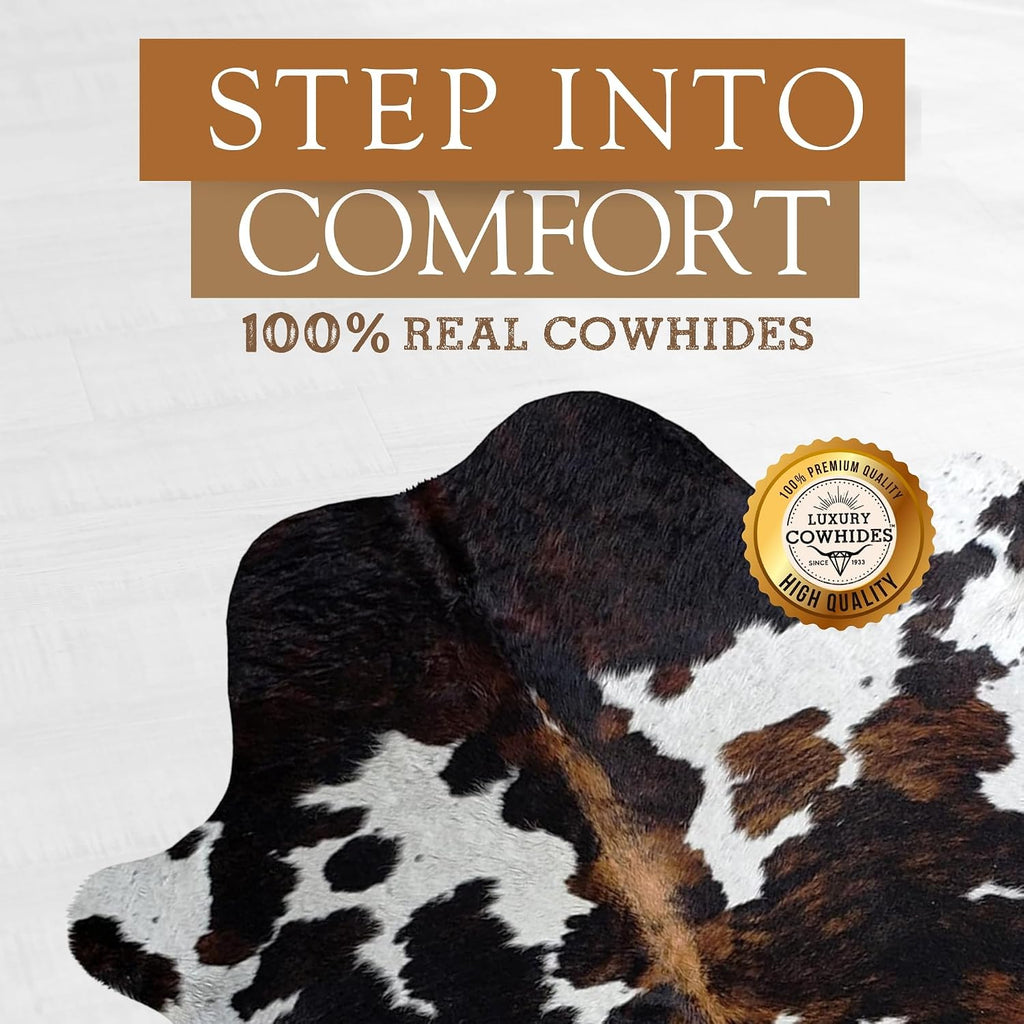 100% Genuine Brindle Tricolor Cowhide Rug - Modern Style Animal Skin Rug & Floor Carpet & More - Extra Large (6x7-8