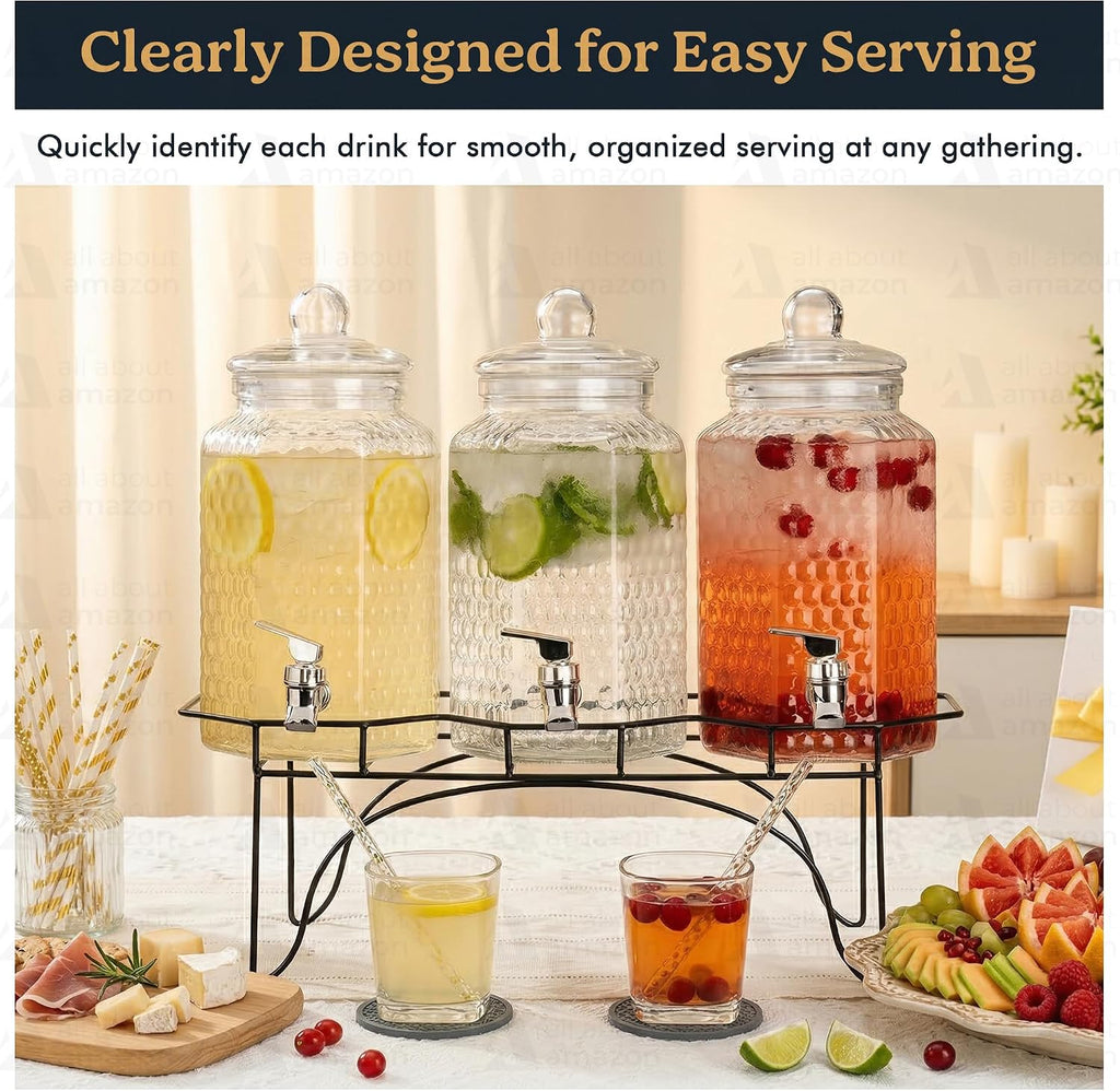 Drink Dispenser - Beverage Dispenser with Stand - for Lemonade, Juice, Water, Iced Tea, Punch - 1-Gallon - Set of 3