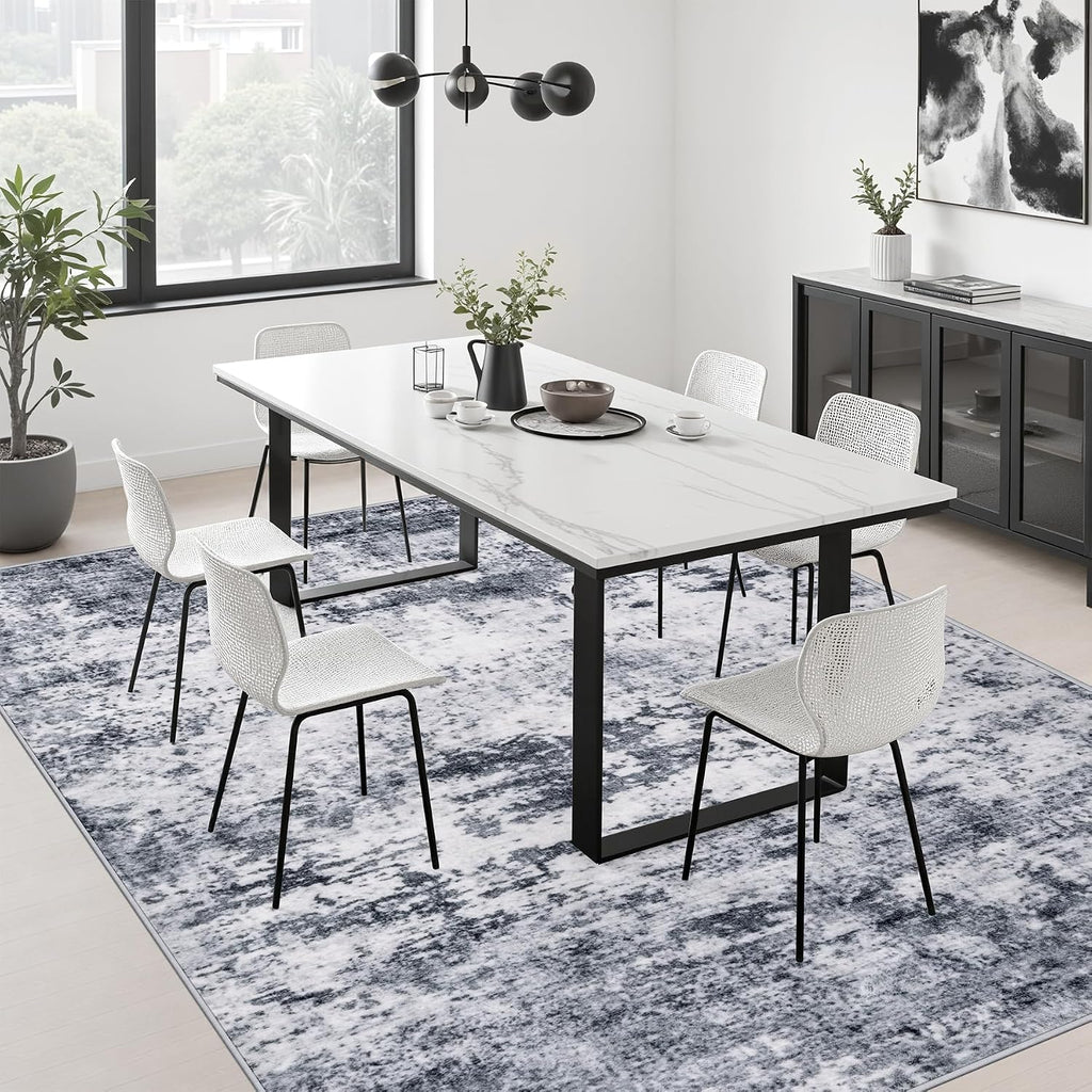 5x7 Area Rug Living Room: Modern Washable Indoor Soft Carpet Grey