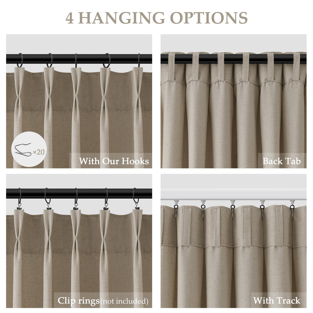 Cobblestone Pleated Linen Curtains 90 Inches Long Dining 2 Panels Pinch Pleat Drapes Hooks Rings Rustic Farmhouse