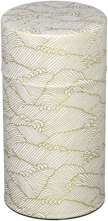 Pokkan a Japanese Tea Tin Canister, Air Tight, Double Lid, 200g Tea Capacity (Wave - Japanese Traditional Wave