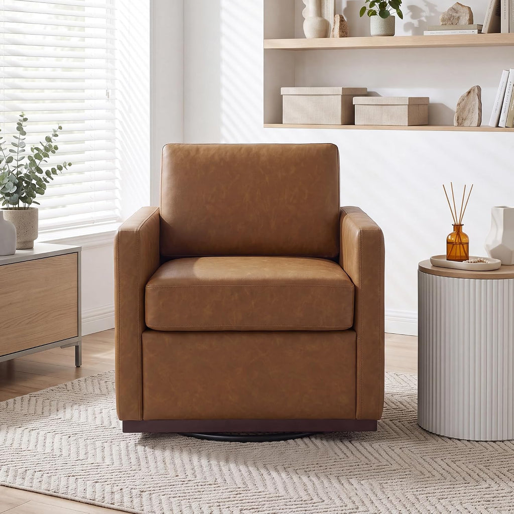 Faux Leather Swivel Accent Chairs,Upholstered Club Armchairs,Brown - Set of 2