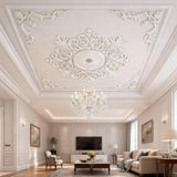 9 Pcs 2.36'' ID Ceiling Molding Set Large 28 Inch PU Ceiling Medallion Combination Decorative with 4 Pcs Corner French