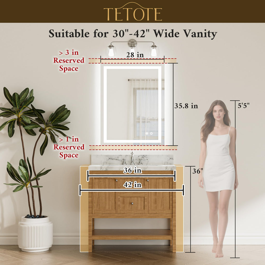 LED Bathroom Mirror with Lights 28 x 36 Frontlit and Backlit Light up Mirror, Brighter Lighted Bathroom Mirror