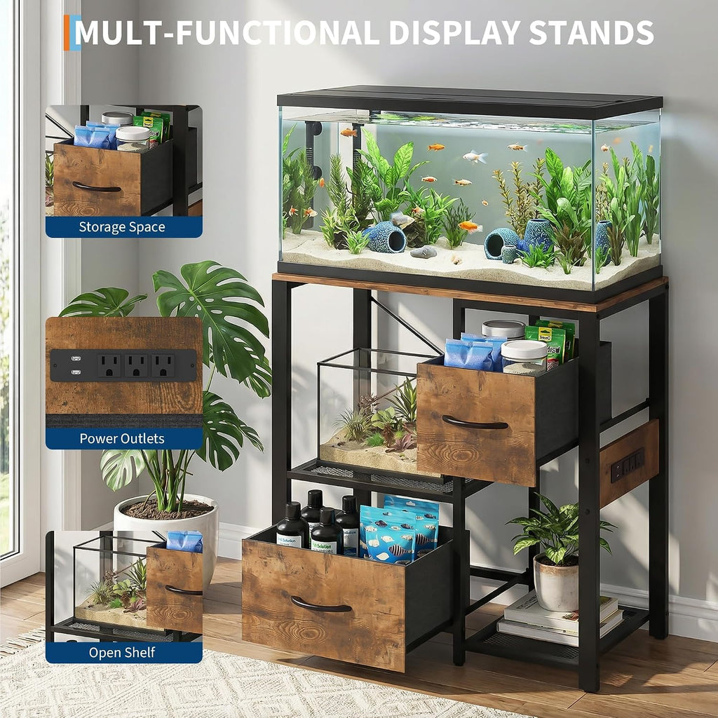 10-20-29-30-35 Gal Fish Tank Stand, Aquarium Stand with Power Outlet
