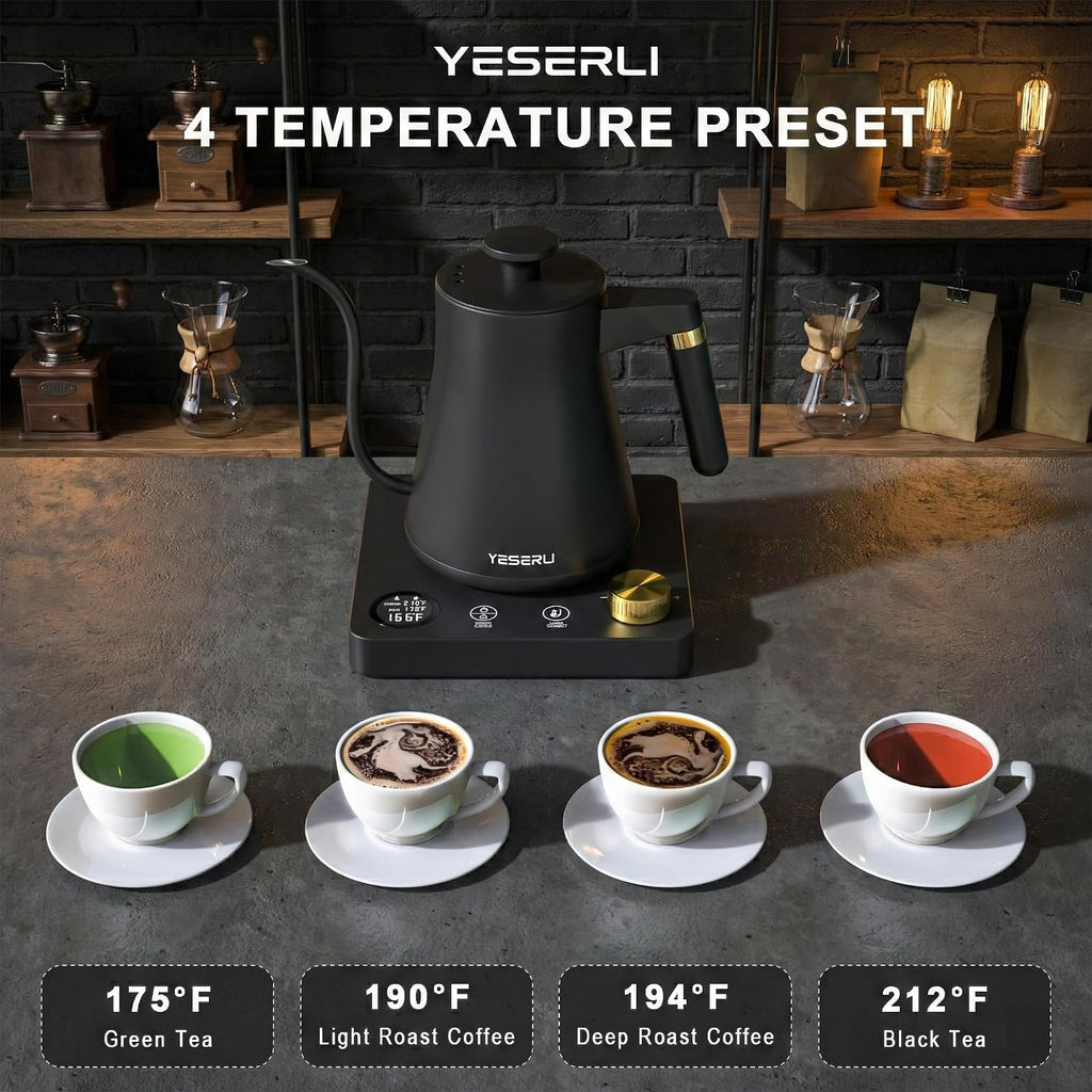 Gooseneck Electric Kettle with ±1°F Temperature(104-212F) Control 1.0L | 4 Temp Preset,12H Keep Warm,304 Stainless