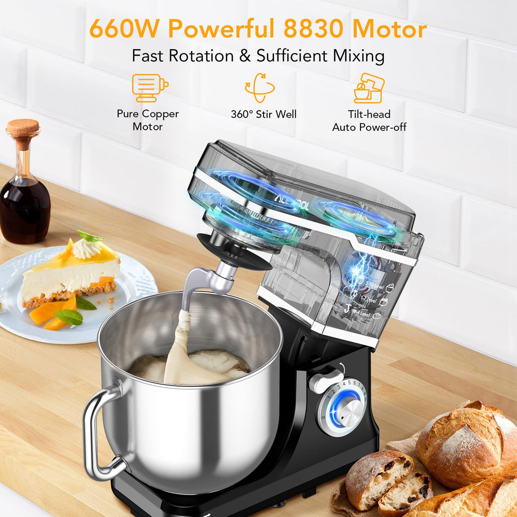 7.5QT Stand Mixer, 660W Kitchen Mixer with 10 Speeds, Black