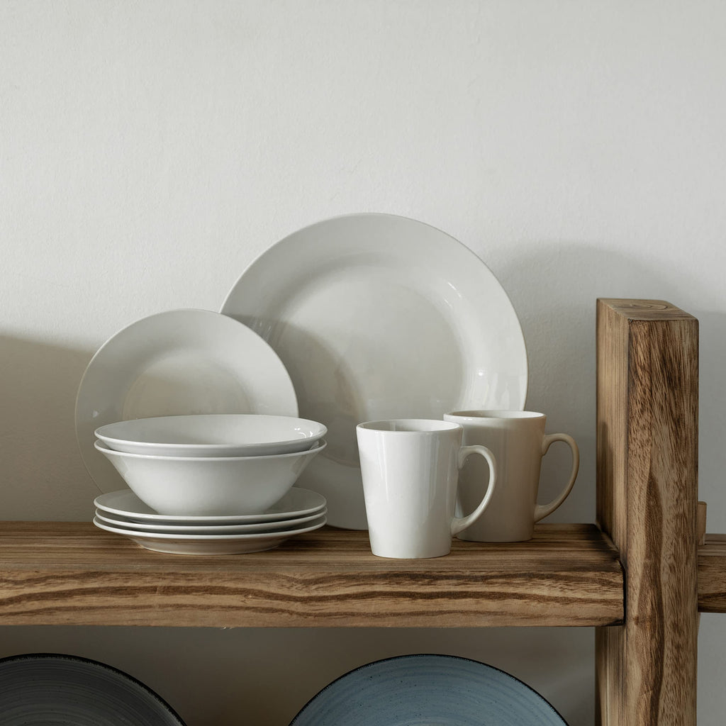 Rimmed Dinnerware Set | Mugs, Salad and Dinner Plates and Bowls Sets, Dishes with Highly Chip and Crack Resistant
