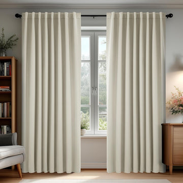 Room Darkening Curtains for Sliding Glass Door, Light Beige Light Filtering Thermal Drapes 84 Inches Long, Back Tab