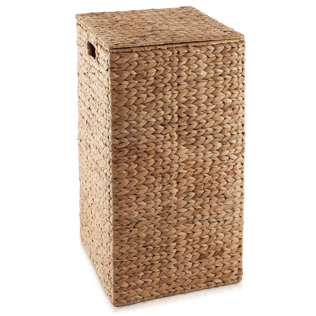 Laundry Hamper with Lid and Removable Liner Bag - Cinnamon, Woven Water Hyacinth Square Laundry Basket Sorter for
