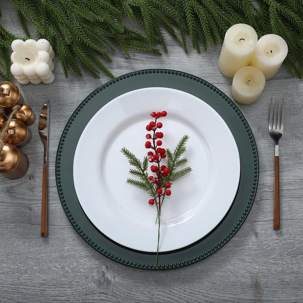 6 Pack Christmas Charger Plates 13" Round with Beaded Plastic Charger Plates Elegant Reliable Reusable for Holiday