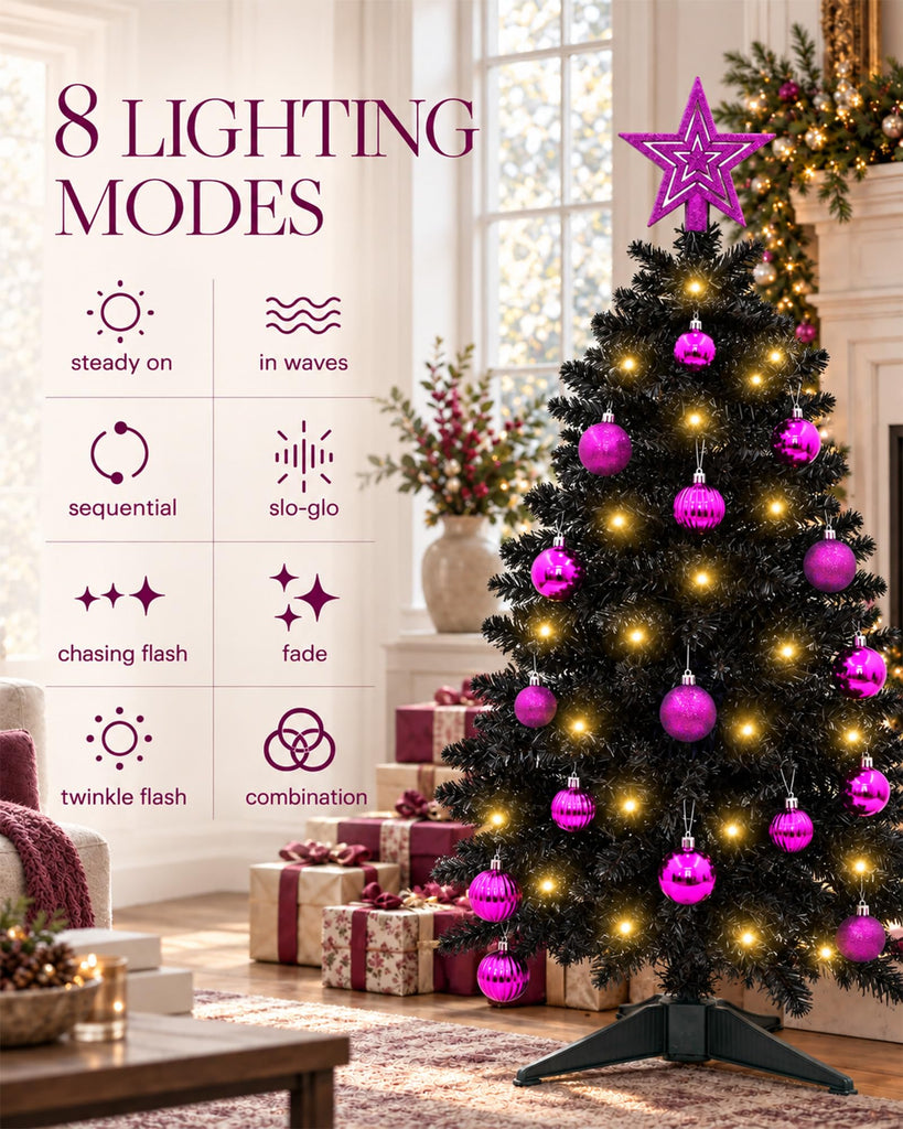 Black Christmas Tree 3ft Small Christmas Tree Artificial Mini Xmas Tree for Tabletop, Home, Office