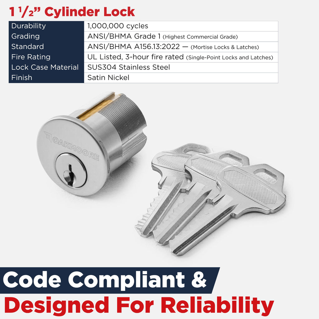 Mortise Lock Set Interior Door | Grade 1 Commercial Door Handle with Lock | ANSI Certified Mortise Cylinder Lock for