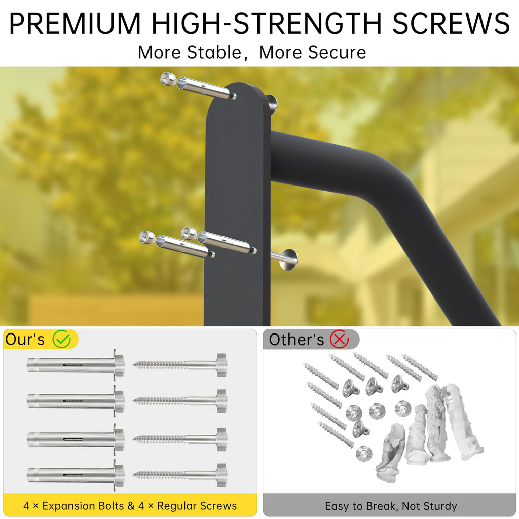 Outdoor Handrail for 1-3 Steps, Heavy-Duty Wrought Iron Railing