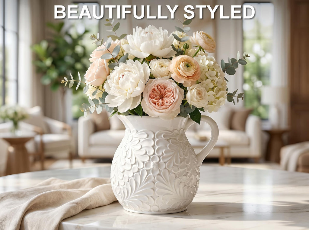 Ceramic Vase & Utensil Holder, 7.9-Inch Large Embossed Farmhouse Crock
