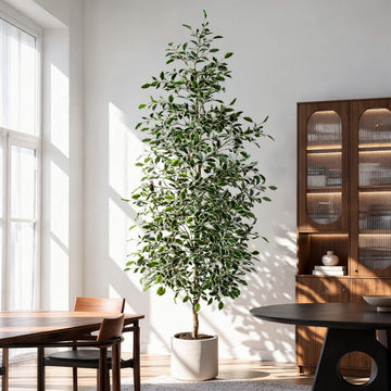 7FT Artificial Ficus Trees Indoor Faux Trees Indoor Fake Floor Plants Tall Artificial Tree with White Pot Faux Tree