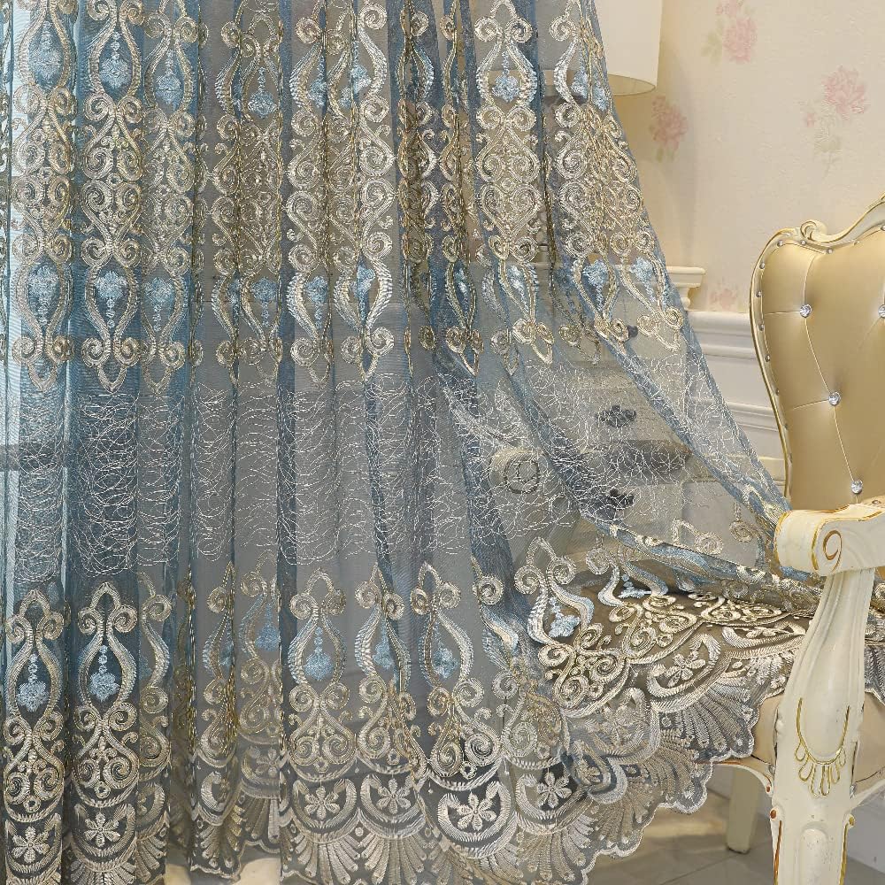 1 Pair European Jacquard Sheer Curtains Embroidered Tulle Curtains Living Room Bedroom Luxury Translucent Window