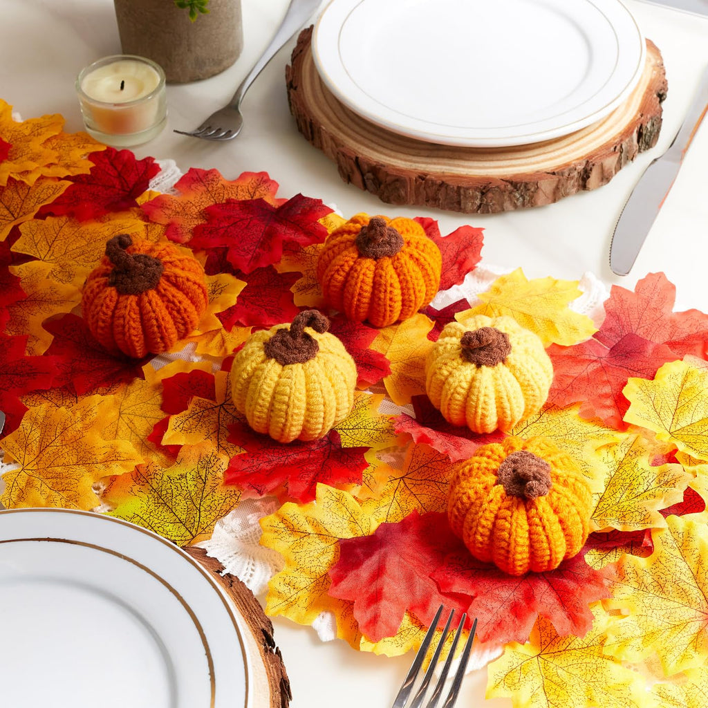 Orange Pumpkin Decor Thanksgiving Tables Fillers Crochet Fall Basket