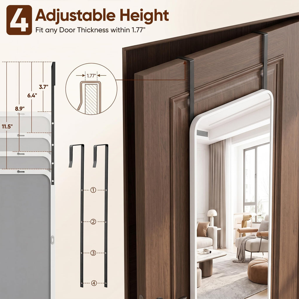Full Length Mirror Over the Door&Wall Mounted, 48"x14" Door Mirror with Aluminum Alloy Frame, HD Shatterproof