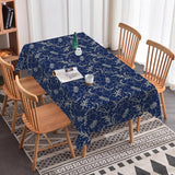60x120 inch Jacquard Floral Tablecloth Navy Blue Flowers Line Art Pattern Rectangle Tablecloth Washa