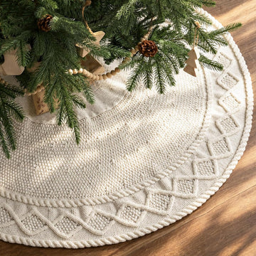 Knit Christmas Tree Skirts, Neutral Tree Skirt, Cozy Christmas Decorations