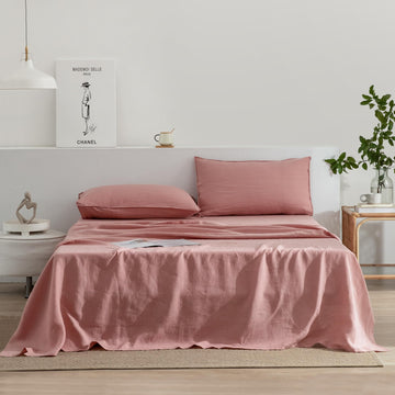 Linen Sheets Set Full Size, 100% French Stonewash Pure Linen Sheets Set, 4Pieces (1Flat Sheet, 1Fitted