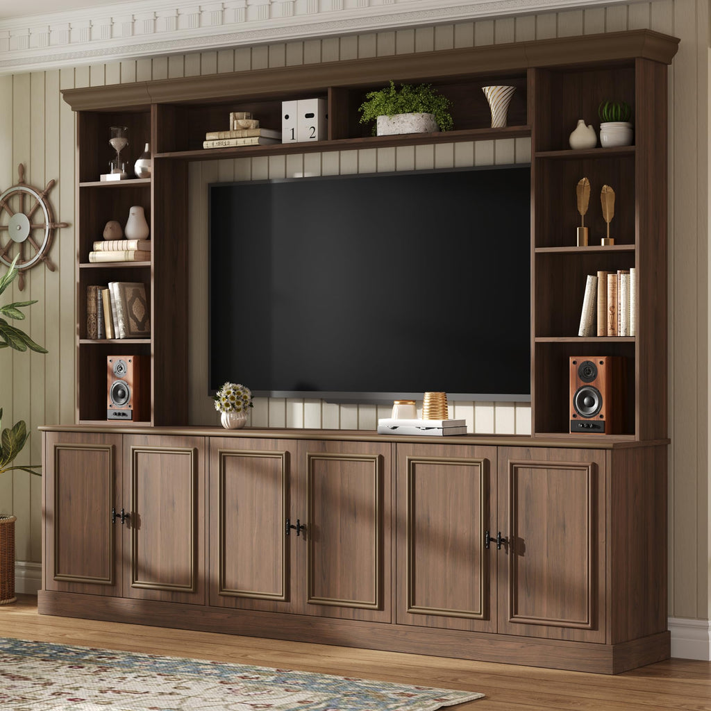 Farmhouse 4-Piece Entertainment Center Wall Unit for TVs up to 70", Large TV Stand with Bookshelves, Adjustable